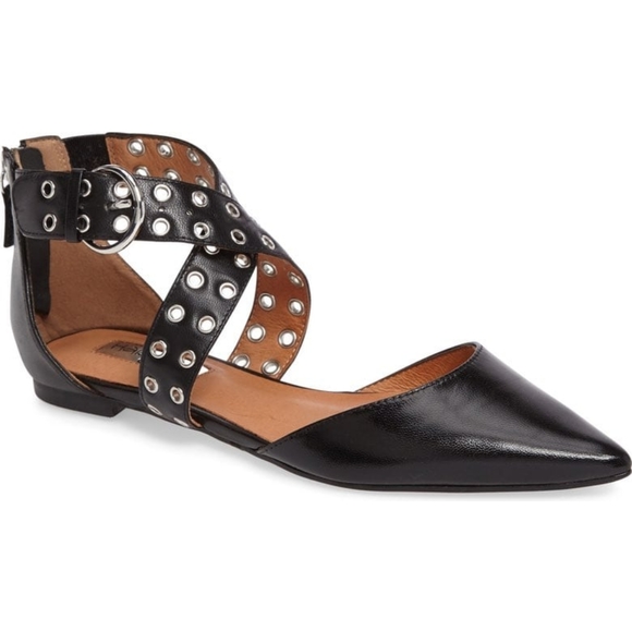 Halogen Molly Pointed Toe Black Flats Cross Strap
